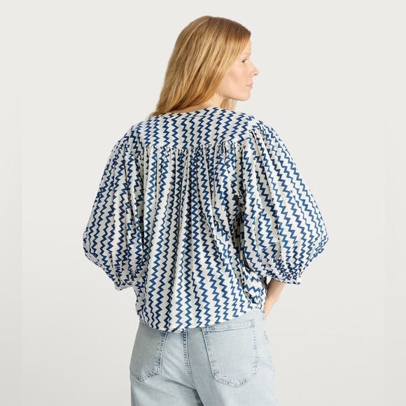 F&F Tops - NWT F&F Zigzag Print V-Neck Blouse, which features a deep V-neck/Large Sleeves